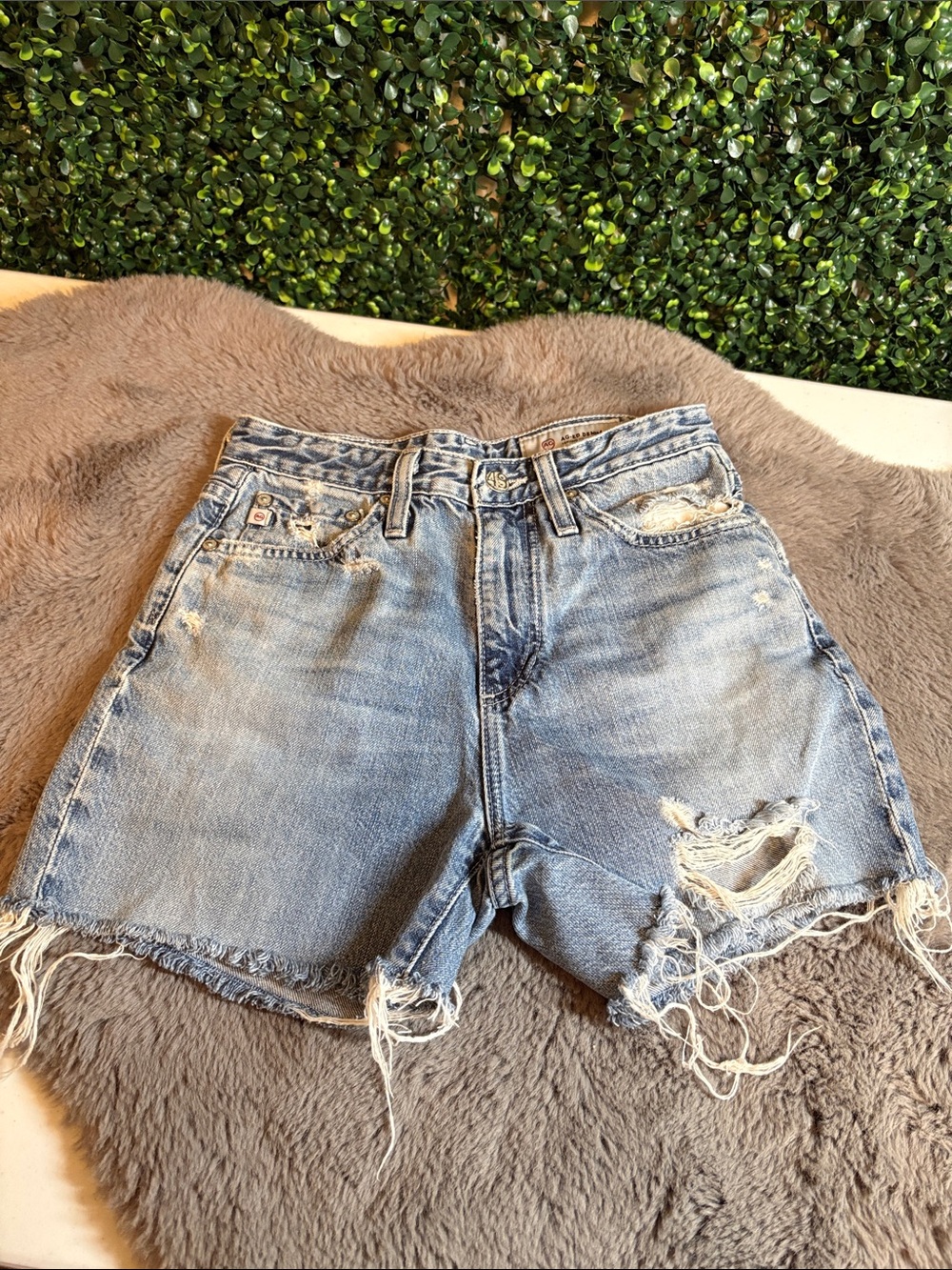 AG Adriano Goldschmied Light Blue Distressed Denim Shorts Size 24